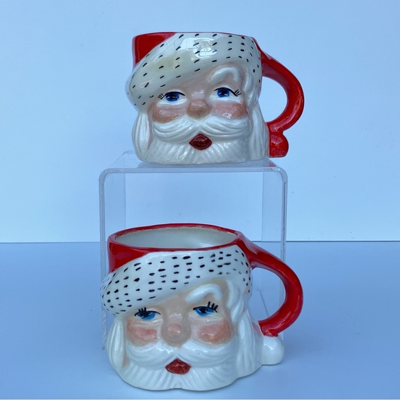 1950's Hand Painted Santa Mugs - Set of 2 - Picture 8 of 11